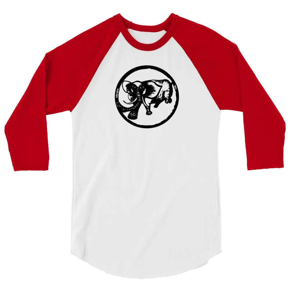 9BARN 3/4 Sleeve Raglan Shirt in White with black sleeves, front, Elephante emblem on the chest.