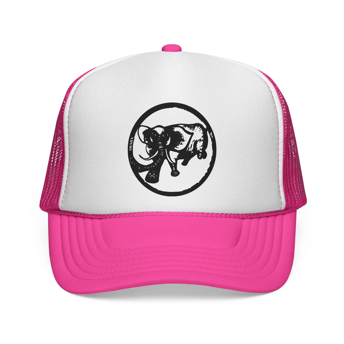 9BARN Elephante Logo Trucker Hat in Pink, front, Elephante emblem on the foam front.