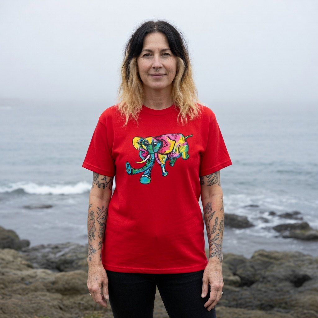 9BARN Elephante tee in red, worn.