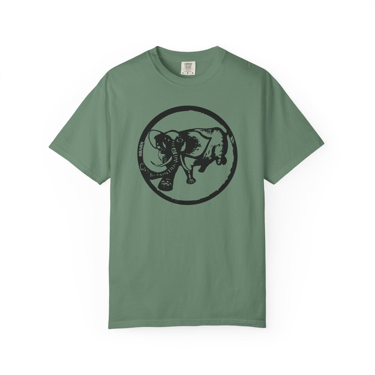 9BARN Logo Tee in Light Green, Elephante emblem centered on the chest