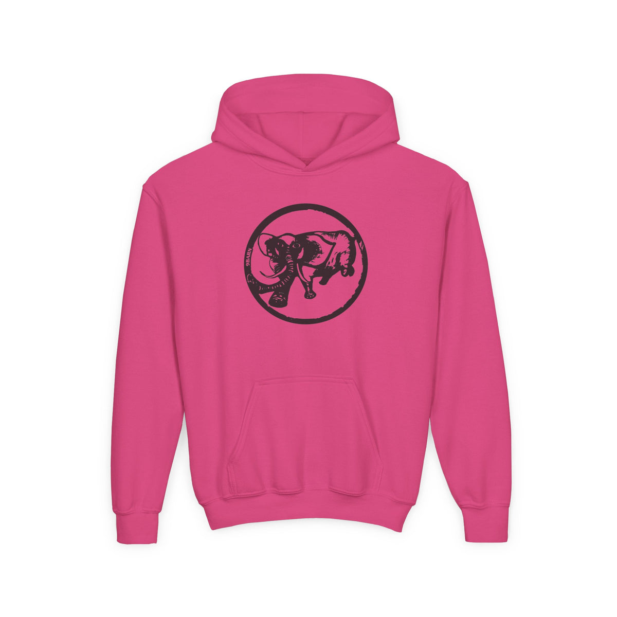 Youth hoodie with black 9BARN Elephante logo on the chest