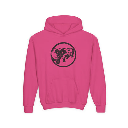 Youth hoodie with black 9BARN Elephante logo on the chest