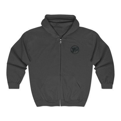 9BARN Abduction Fullzip Hoodie in Black, front, Elephante emblem on the chest.