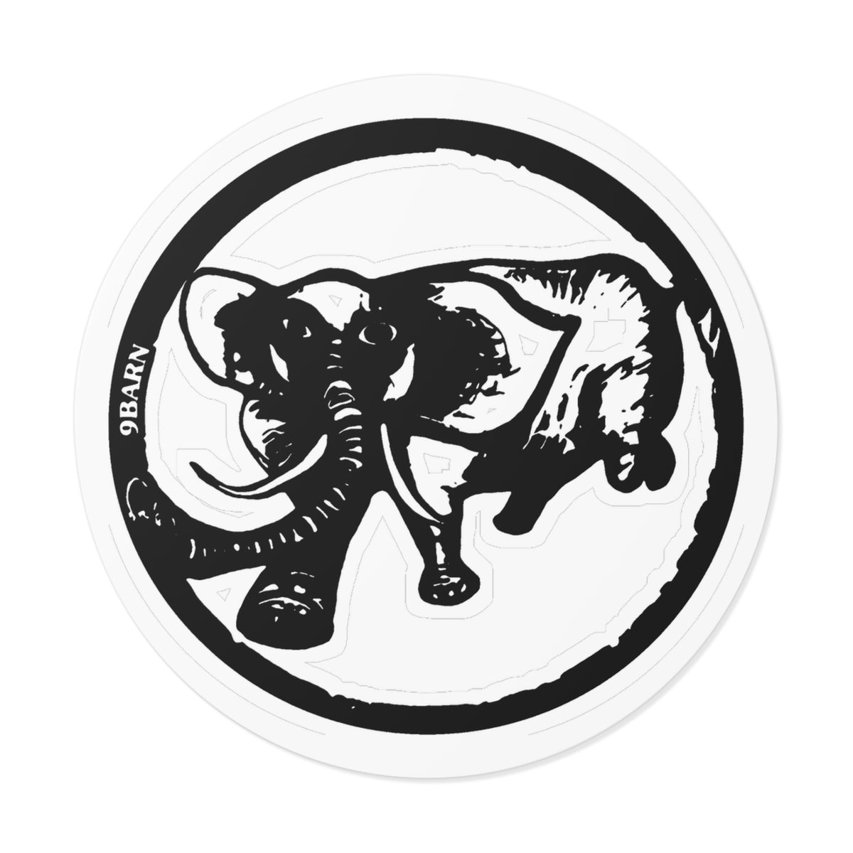 Elephant Round Vinyl Sticker —  Retro Graphic Decal