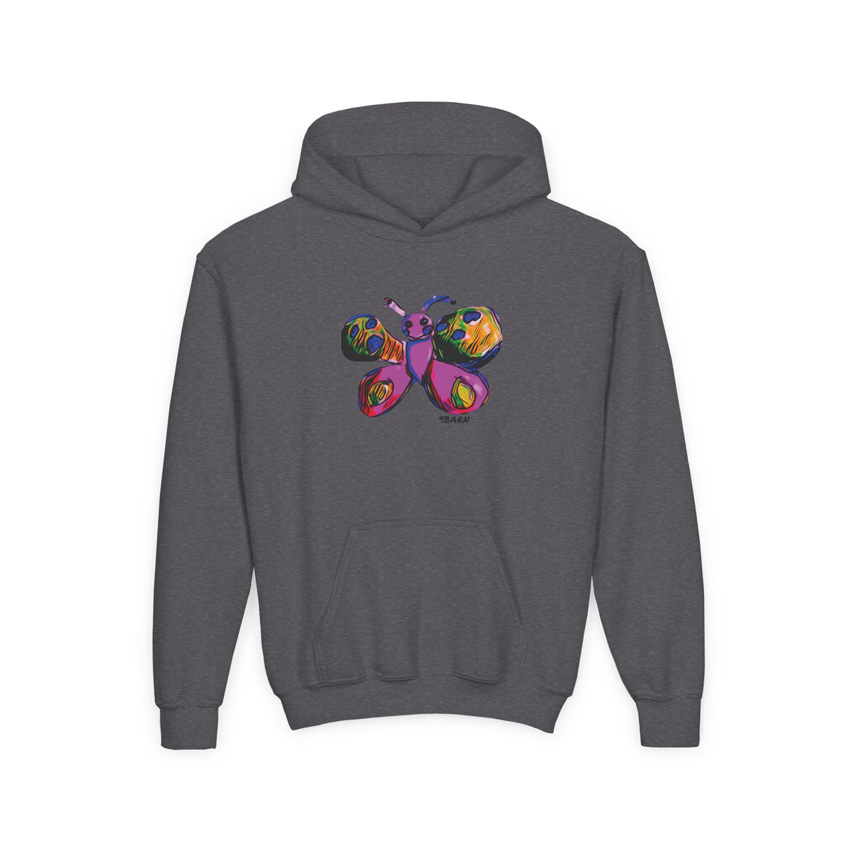 9BARN Flutterby Kids Hoodie in Dark Heather