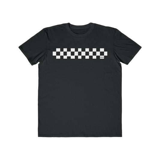 9BARN Realistic Tee in Black, checkerboard band across the chest