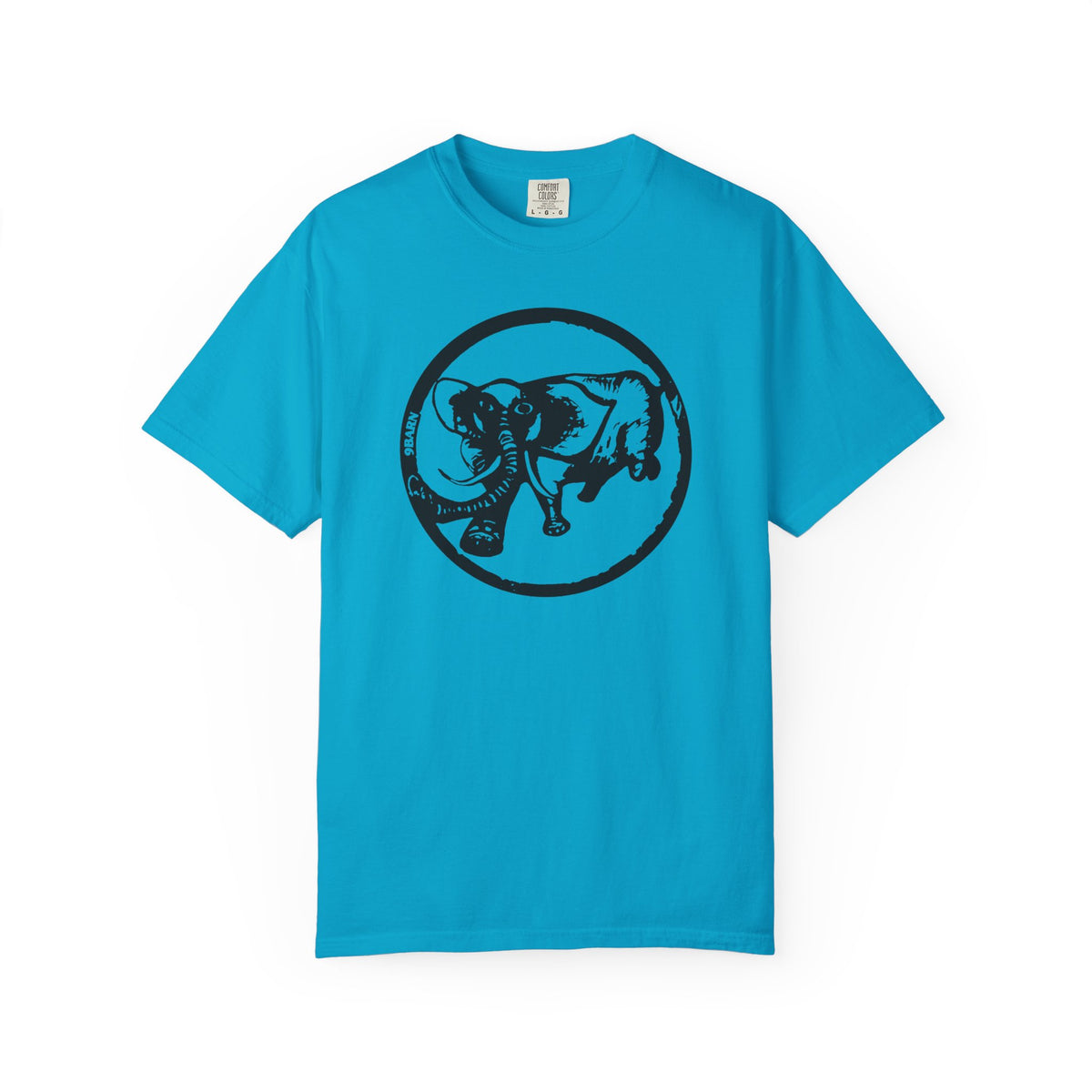 9BARN Logo Tee in Sapphire, Elephante emblem centered on the chest