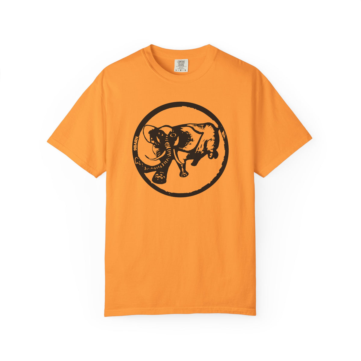 9BARN Logo Tee in Bright Orange, Elephante emblem centered on the chest