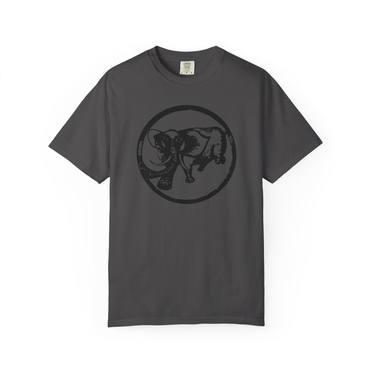 9BARN Logo Tee in Graphite, Elephante emblem centered on the chest