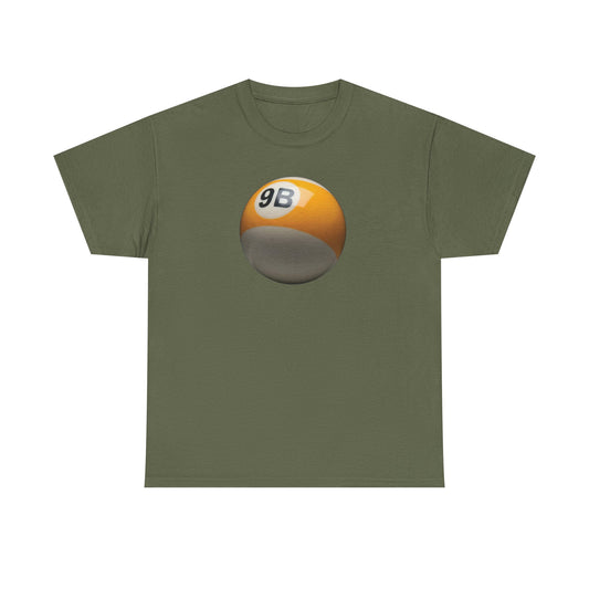 9BARN 9B Logo tee in Military Green, front, billiard 9-ball print on the chest.