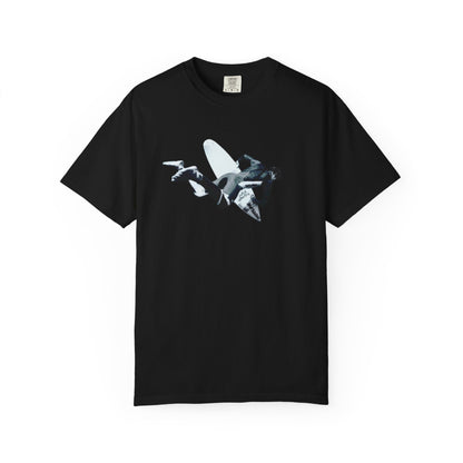 Black 9BARN Coming In Hot tee, front, surfer in mid-air