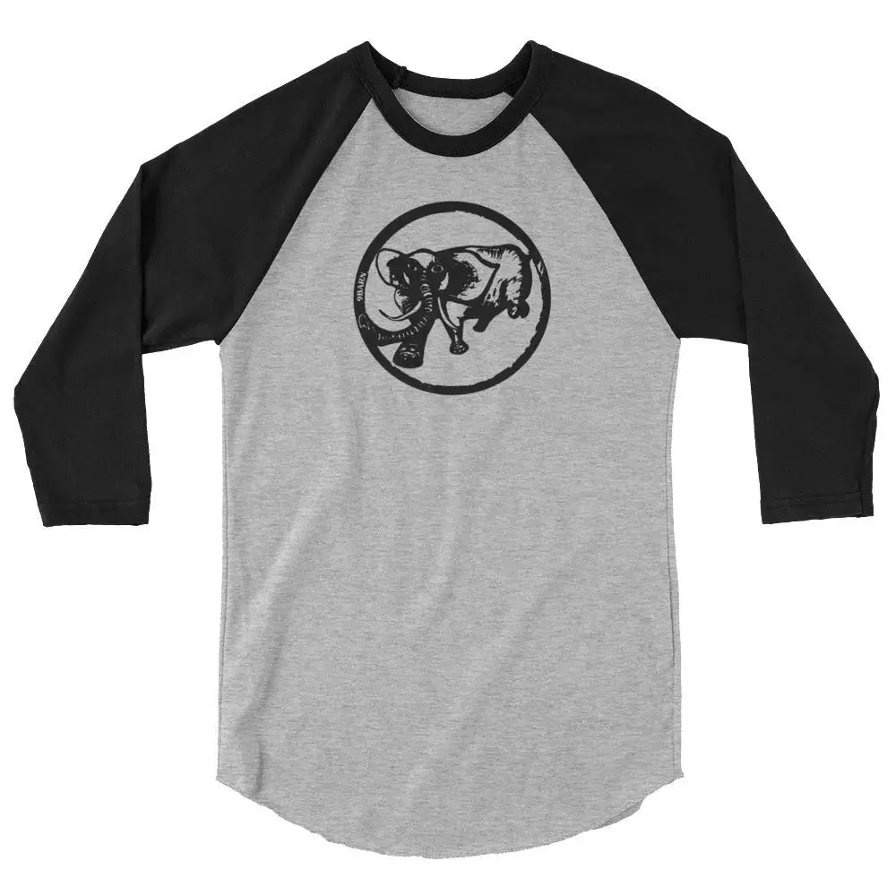 9BARN 3/4 Sleeve Raglan Shirt in Heather Grey with black sleeves, front, Elephante emblem on the chest.