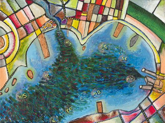 The Bay by Shawn "Barney" Barron — Monterey Bay map painting, full-bleed fine art print